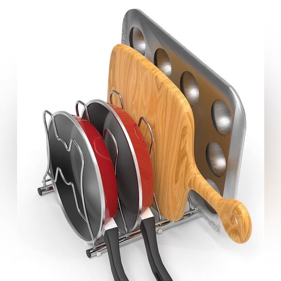 Cabinet Pantry Pot Organizer Holder Rack Chrome Home Organization Alloy - Picture 3 of 6